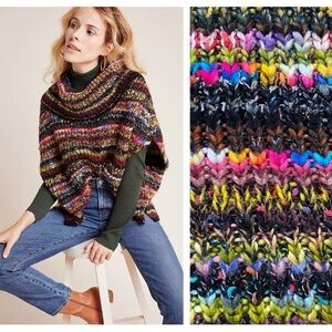 NEW Anthropologie Piera multicolor knit oversized turtleneck poncho sweater M/L